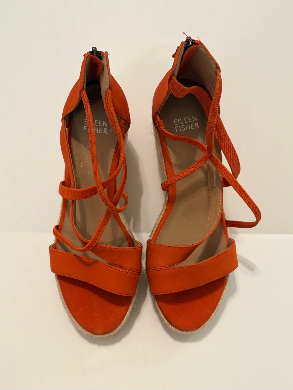 Eileen Fisher Wanda Orange Leather Strappy Espadrille Wedge Sandals Size 7 Nwot